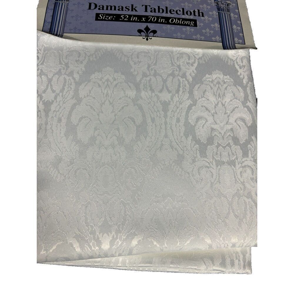Brand New Elegant Settings Damask Tablecloth White Floral Oblong 52" x 70" - Picture 3 of 5